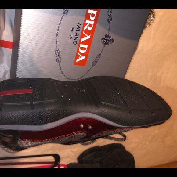 PRADA BURGUNDY AND GREY SIZE 12 SNEAKERS - Picture 6 of 7